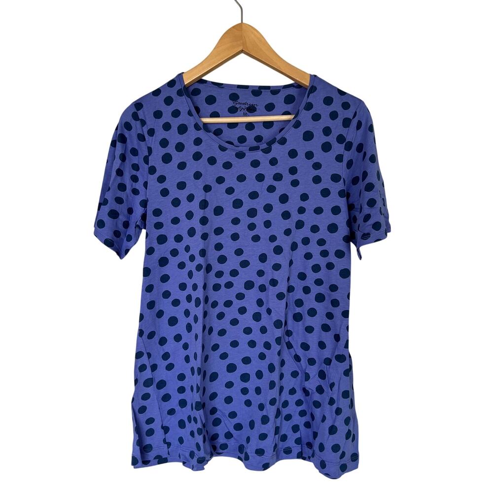 Gudrun Sjoden Women's Polka Dot Print Organic Cotton Top Sz M Purple Lightweight